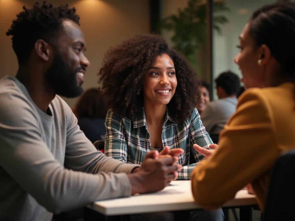 People discussing predictions in modern cafe setting - peer to peer betting